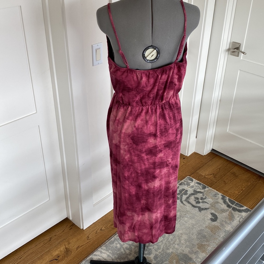 Old Navy Tie Die Waist Defined Midi Dress Burgundy L - Picture 12 of 12